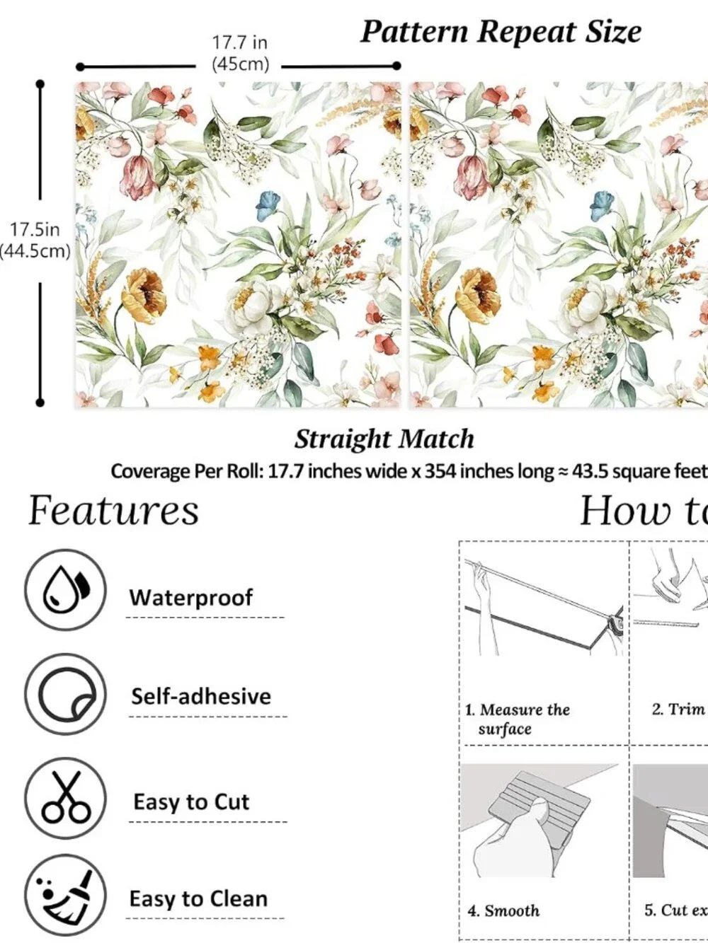 Watercolor Vintage Floral Peel and Stick Wallpaper (17.7